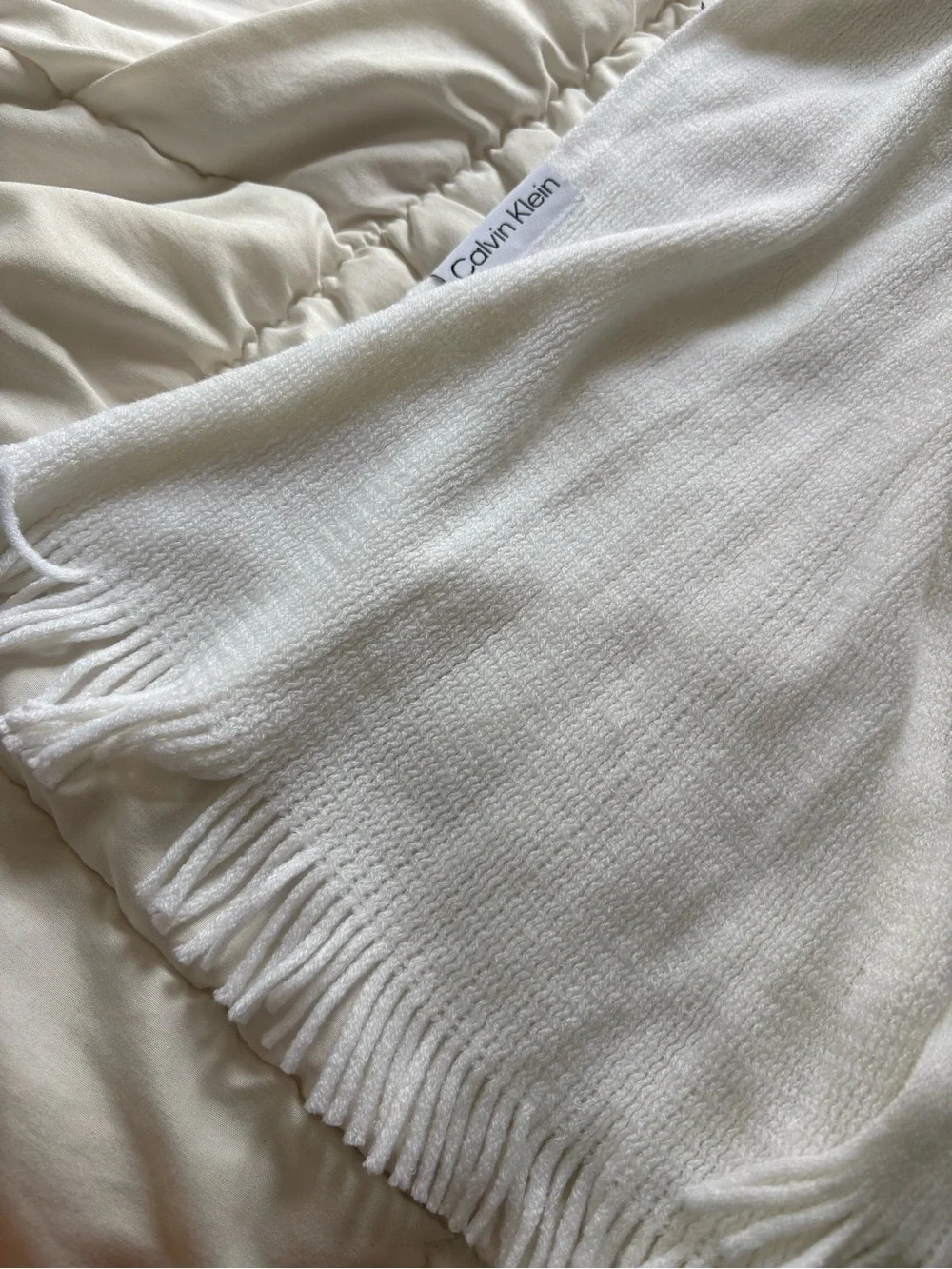 Calvin Klein Ivory Knit Scarf with Fringe